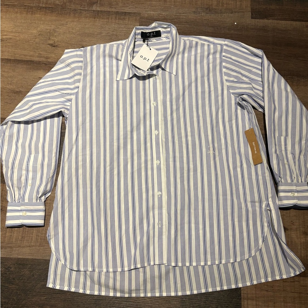 NWT O.P.T Womens Blue Striped Shirt size XS